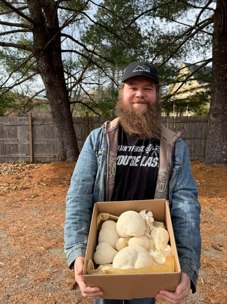 Justyn with lion's mane mushroom grow kit