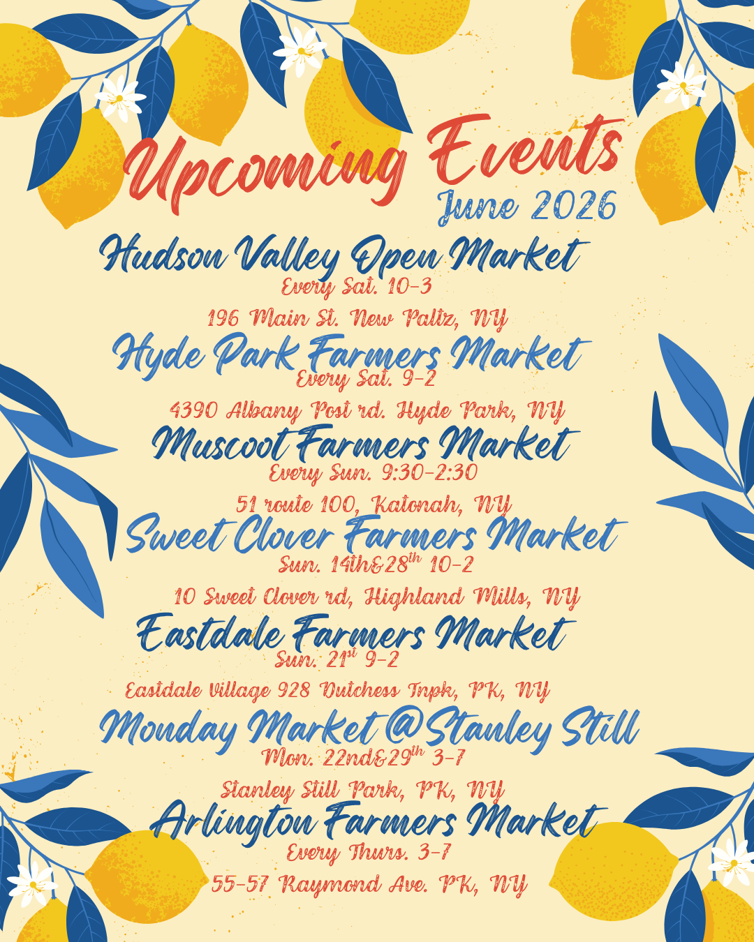 Upcoming Markets and Events &mdash; June 2026
