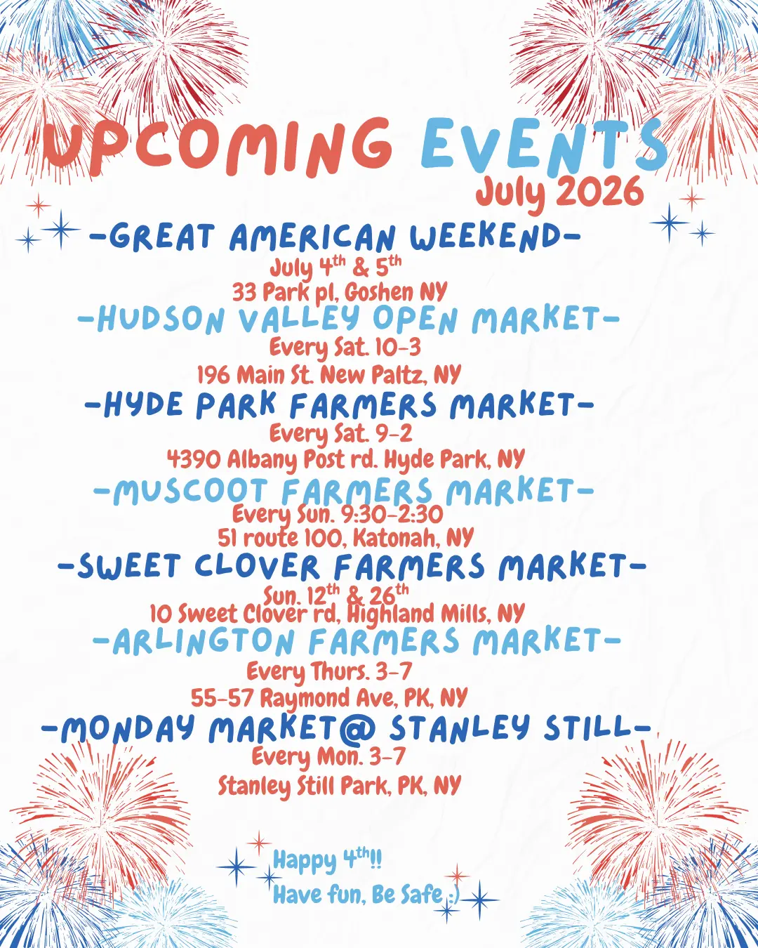Upcoming Markets and Events &mdash; July 2026