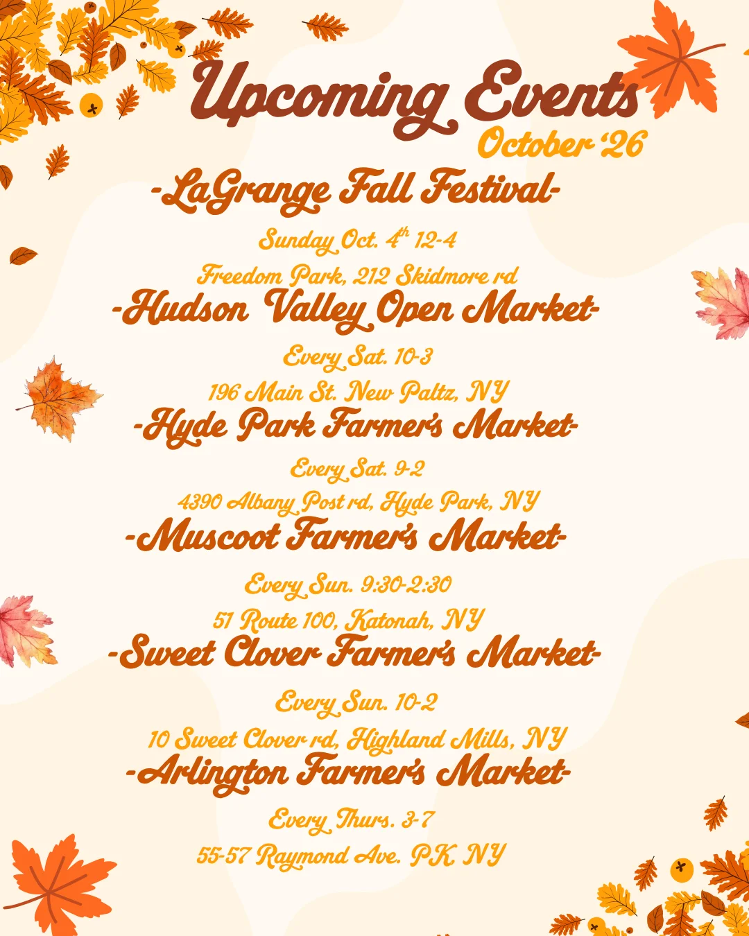 Upcoming Markets and Events &mdash; October 2026